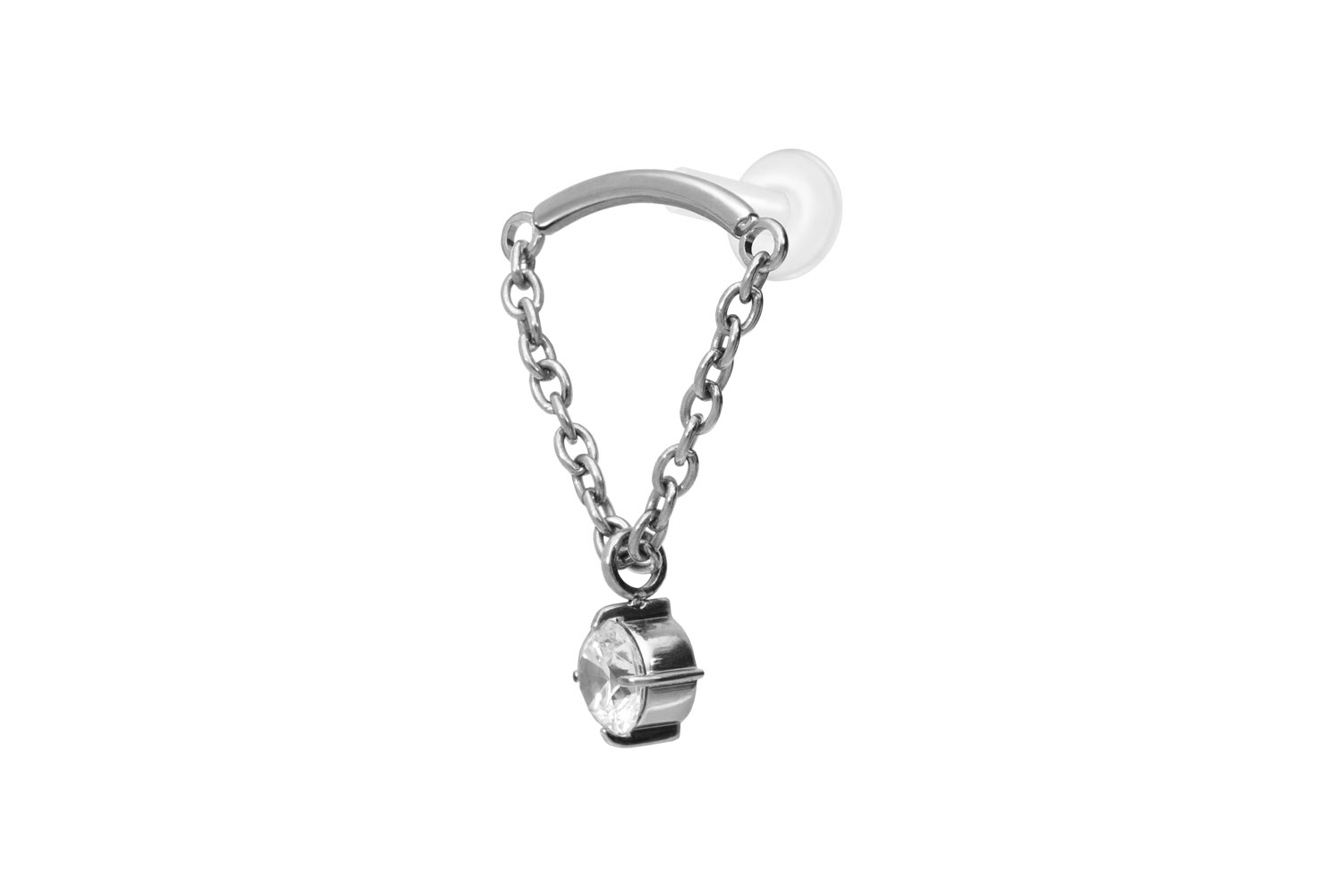 PTFE Labret Piercing mit Innengewinde + Titan-Aufsatz BOGEN + KETTE + KRISTALL
